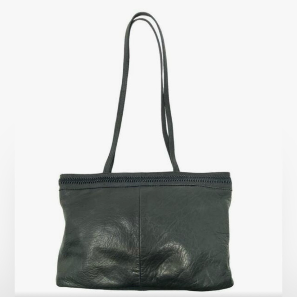 Day & Mood Black Leather Braided Tote Zipper Closure Shoulder Bag NWT